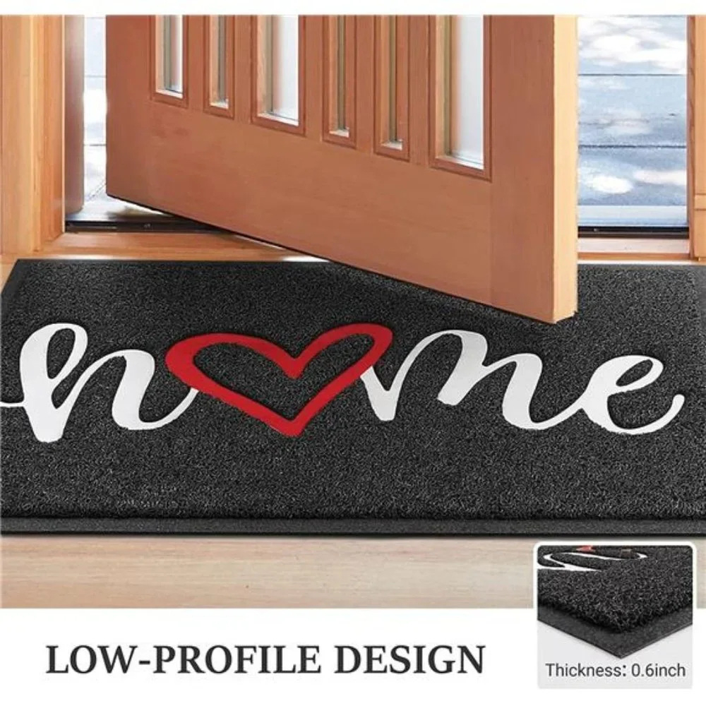 Home Heart Door Mat Durable Low Profile Floor Mat Non Slip Indoor Outdoor 36x24